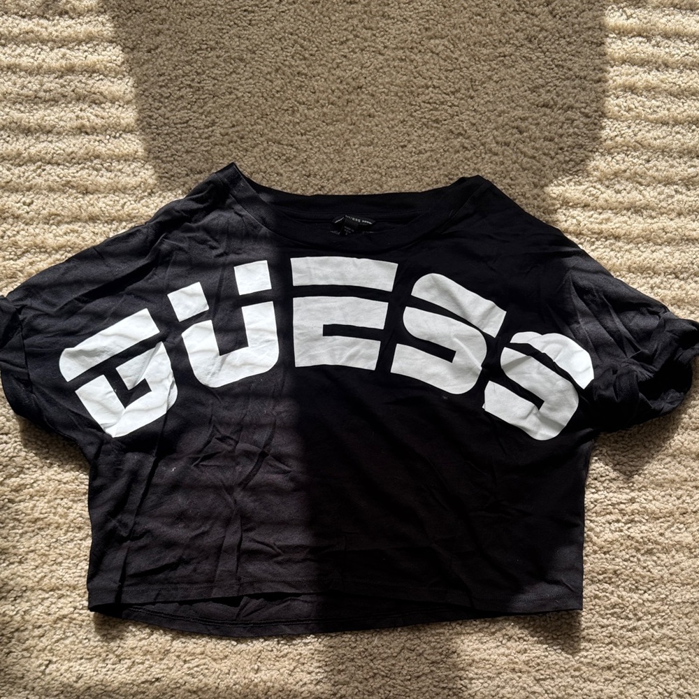 GUESS Black and White Logo Crop Top